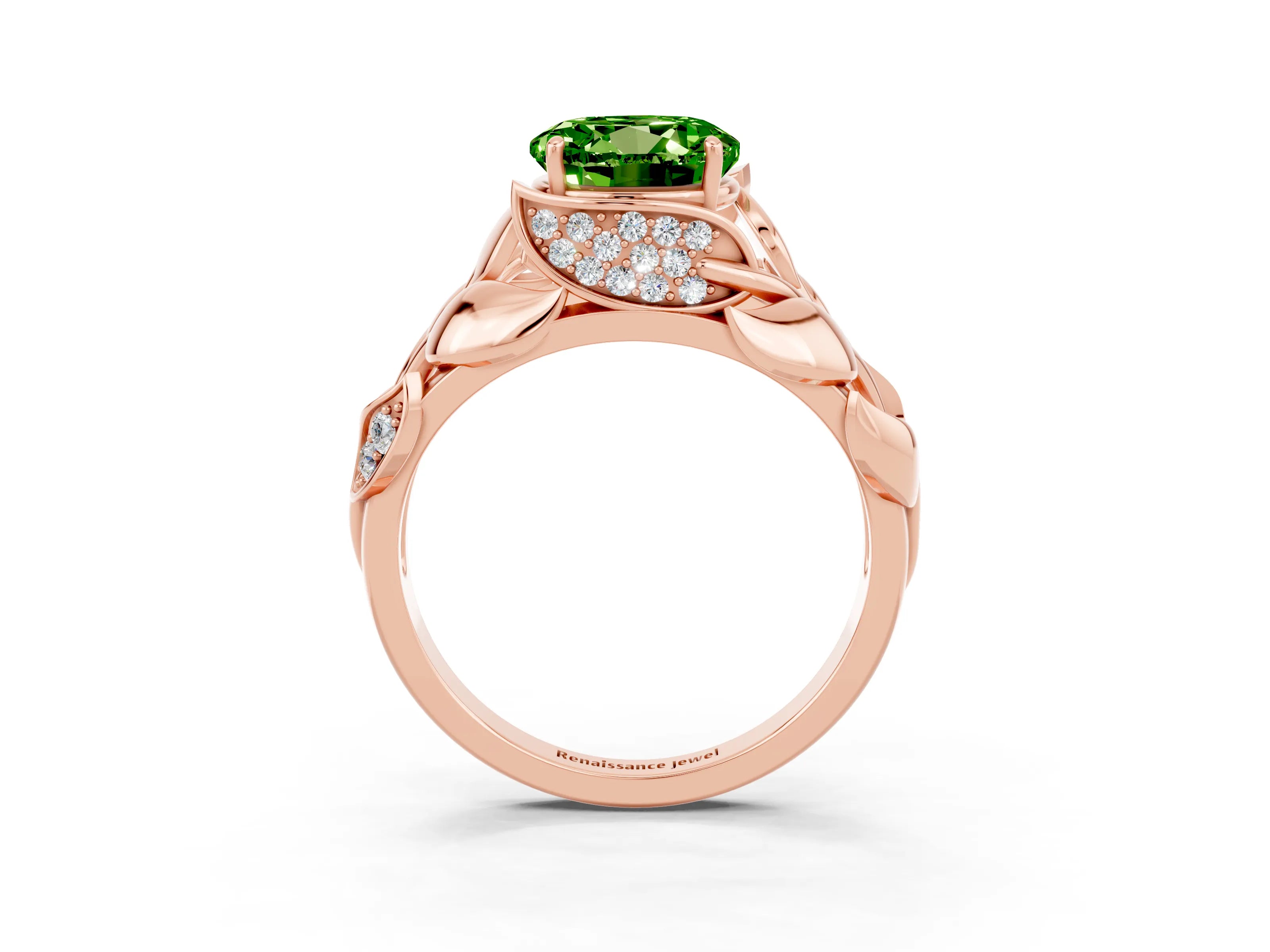 Rose gold Round Cut Solitaire Leaf-Inspired Engagement Ring with Prong Setting_3