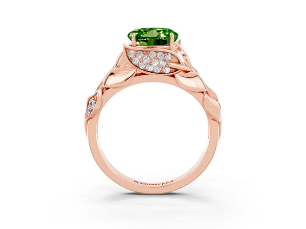 Rose gold Round Cut Solitaire Leaf-Inspired Engagement Ring with Prong Setting