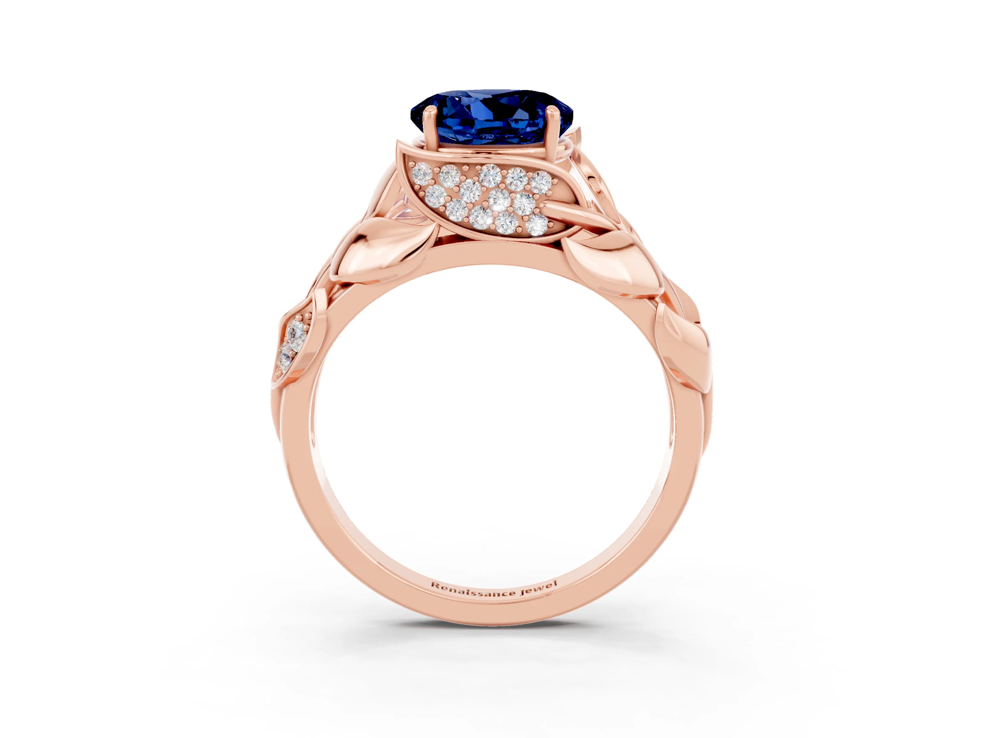 Rose gold Round Cut Solitaire Leaf-Inspired Engagement Ring with Prong Setting_3