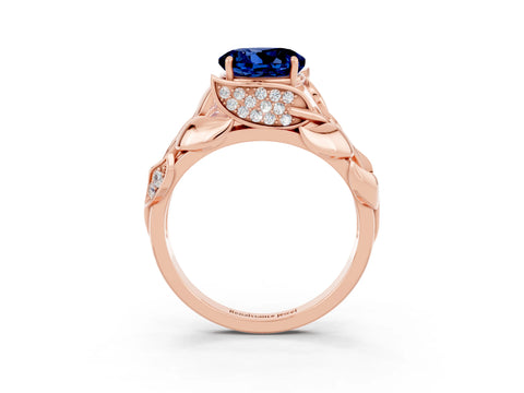 Rose gold Round Cut Solitaire Leaf-Inspired Engagement Ring with Prong Setting_3