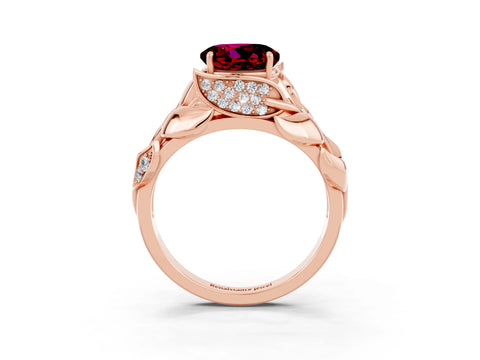 Rose gold Round Cut Solitaire Leaf-Inspired Engagement Ring with Prong Setting_3