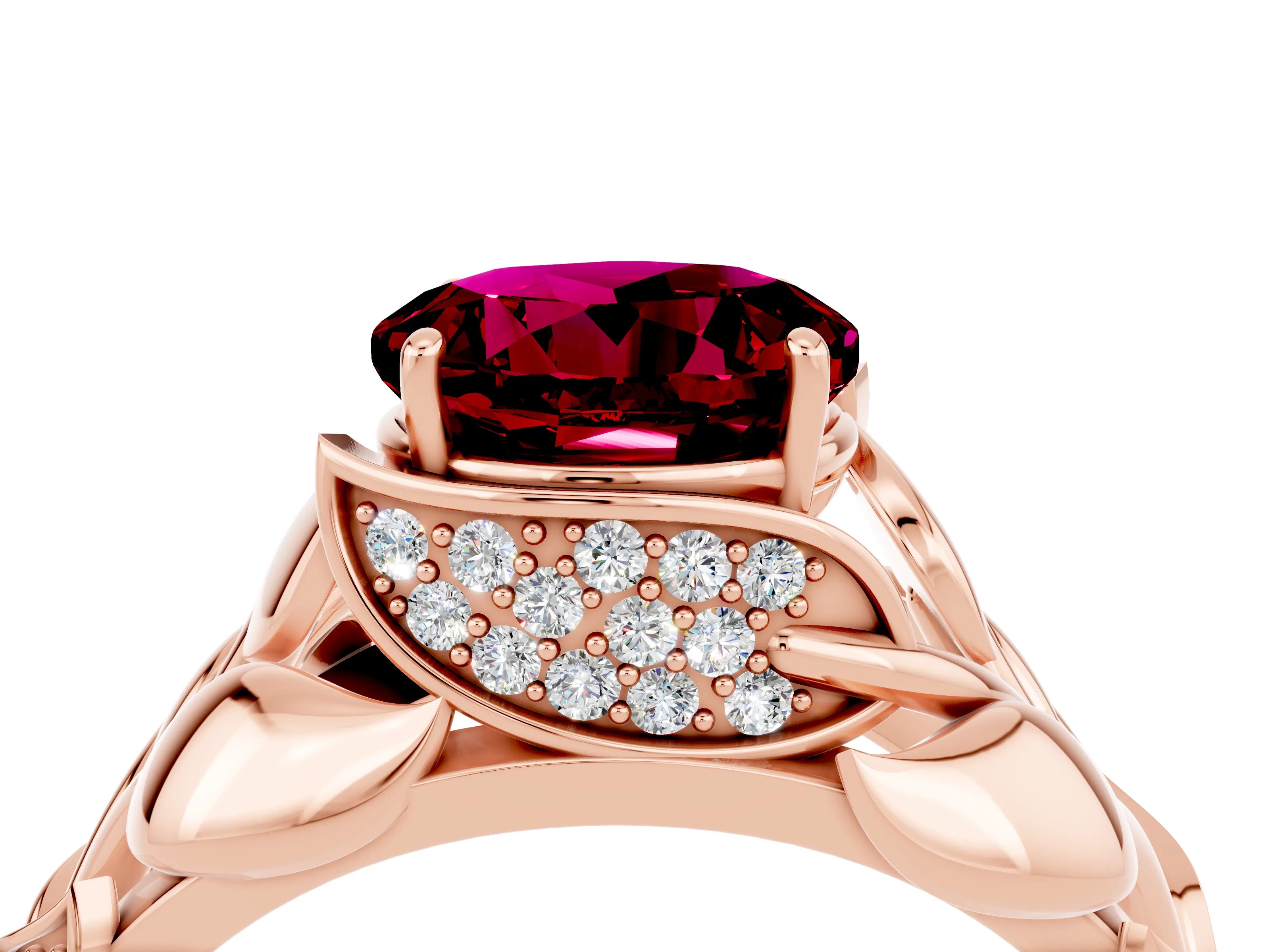 Rose gold Round Cut Solitaire Leaf-Inspired Engagement Ring with Prong Setting_4