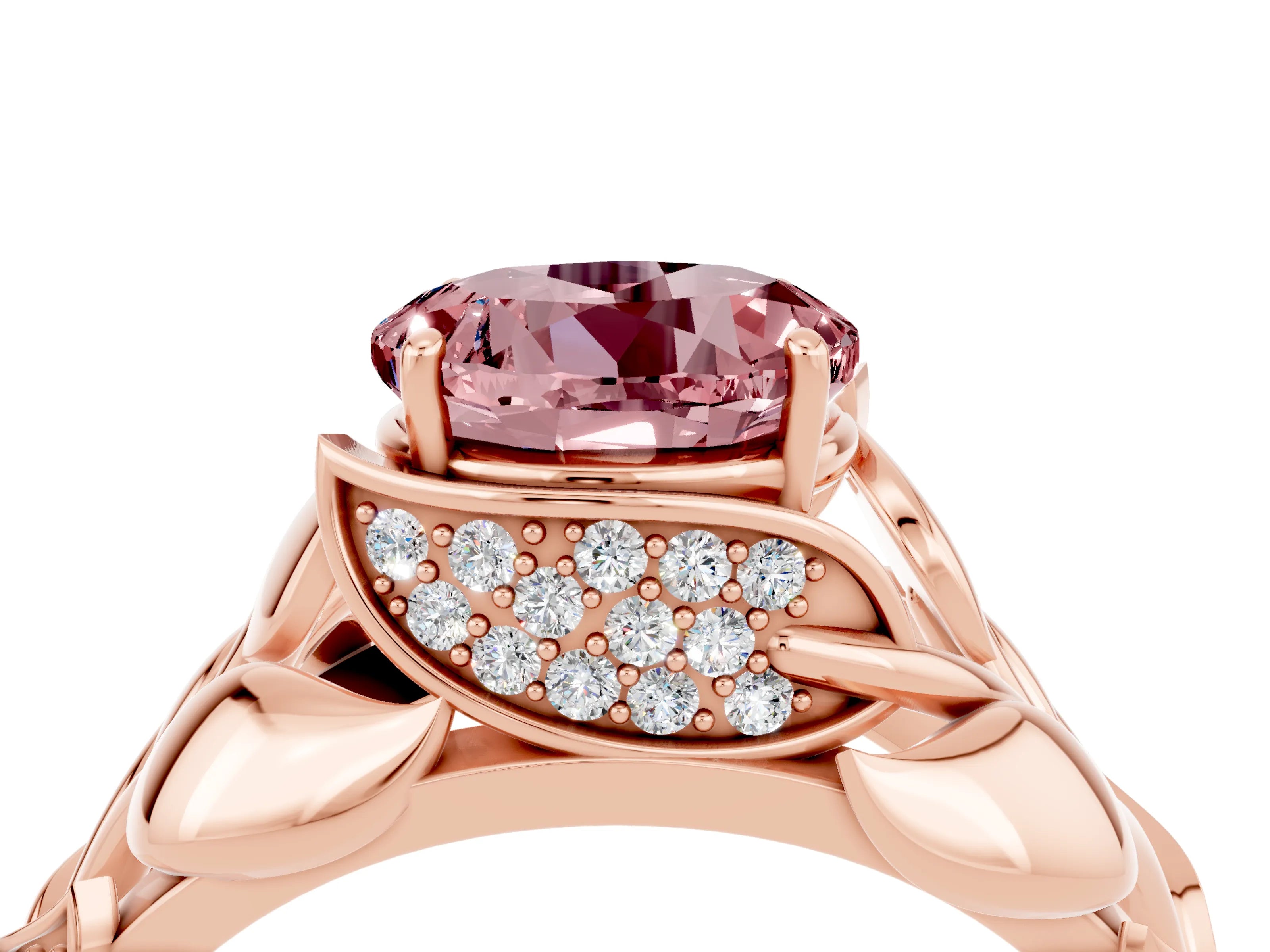 Rose gold Round Cut Solitaire Leaf-Inspired Engagement Ring with Prong Setting_4