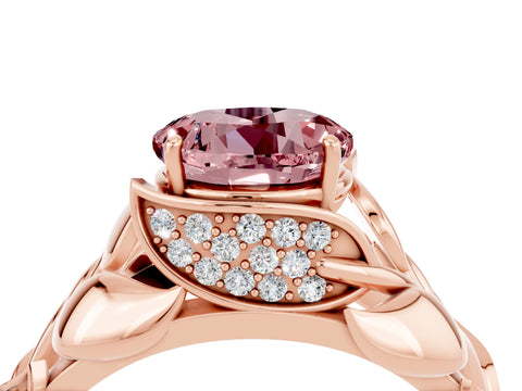 Rose gold Round Cut Solitaire Leaf-Inspired Engagement Ring with Prong Setting_4