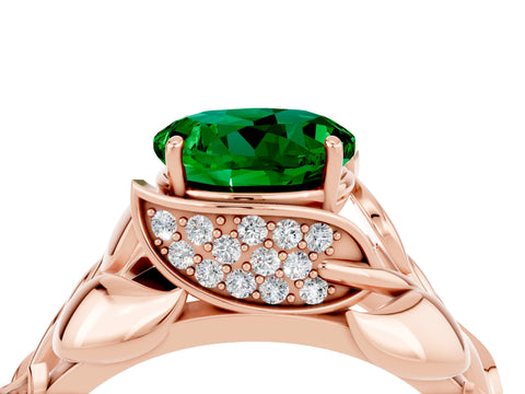 Rose gold Round Cut Solitaire Leaf-Inspired Engagement Ring with Prong Setting_4