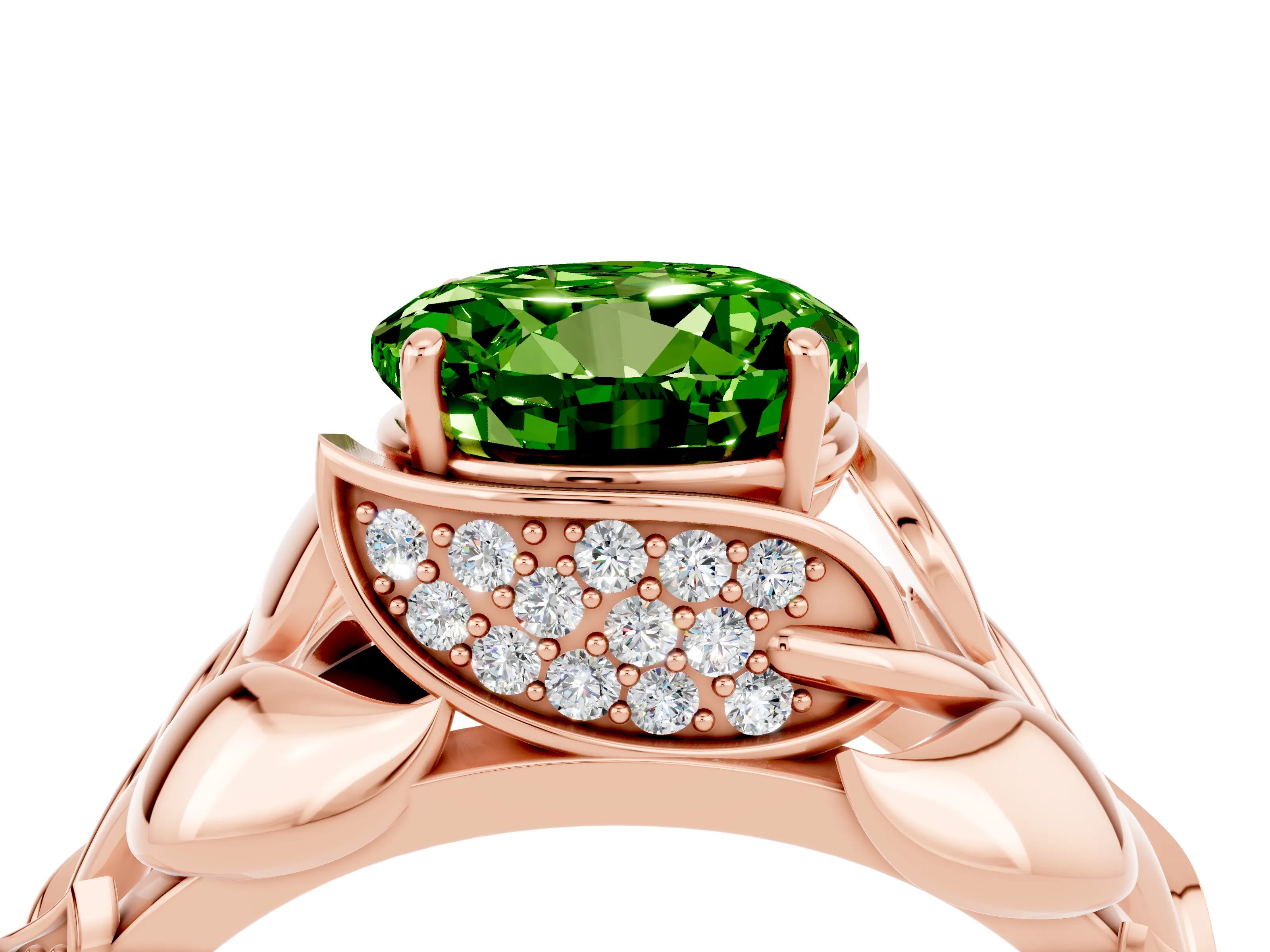 Rose gold Round Cut Solitaire Leaf-Inspired Engagement Ring with Prong Setting_4