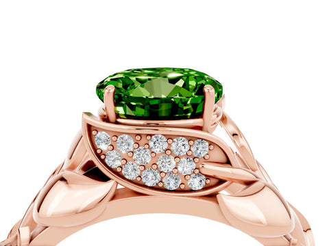 Rose gold Round Cut Solitaire Leaf-Inspired Engagement Ring with Prong Setting_4