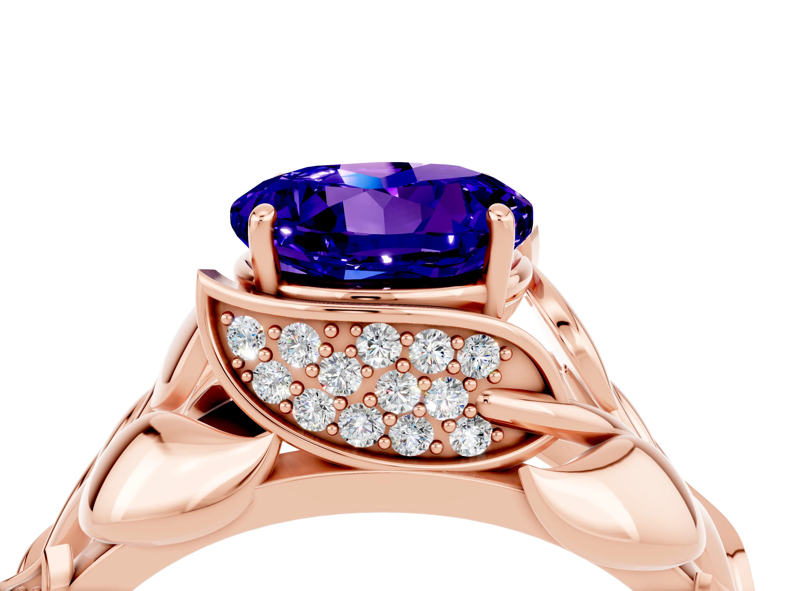 Rose gold Round Cut Solitaire Leaf-Inspired Engagement Ring with Prong Setting_4