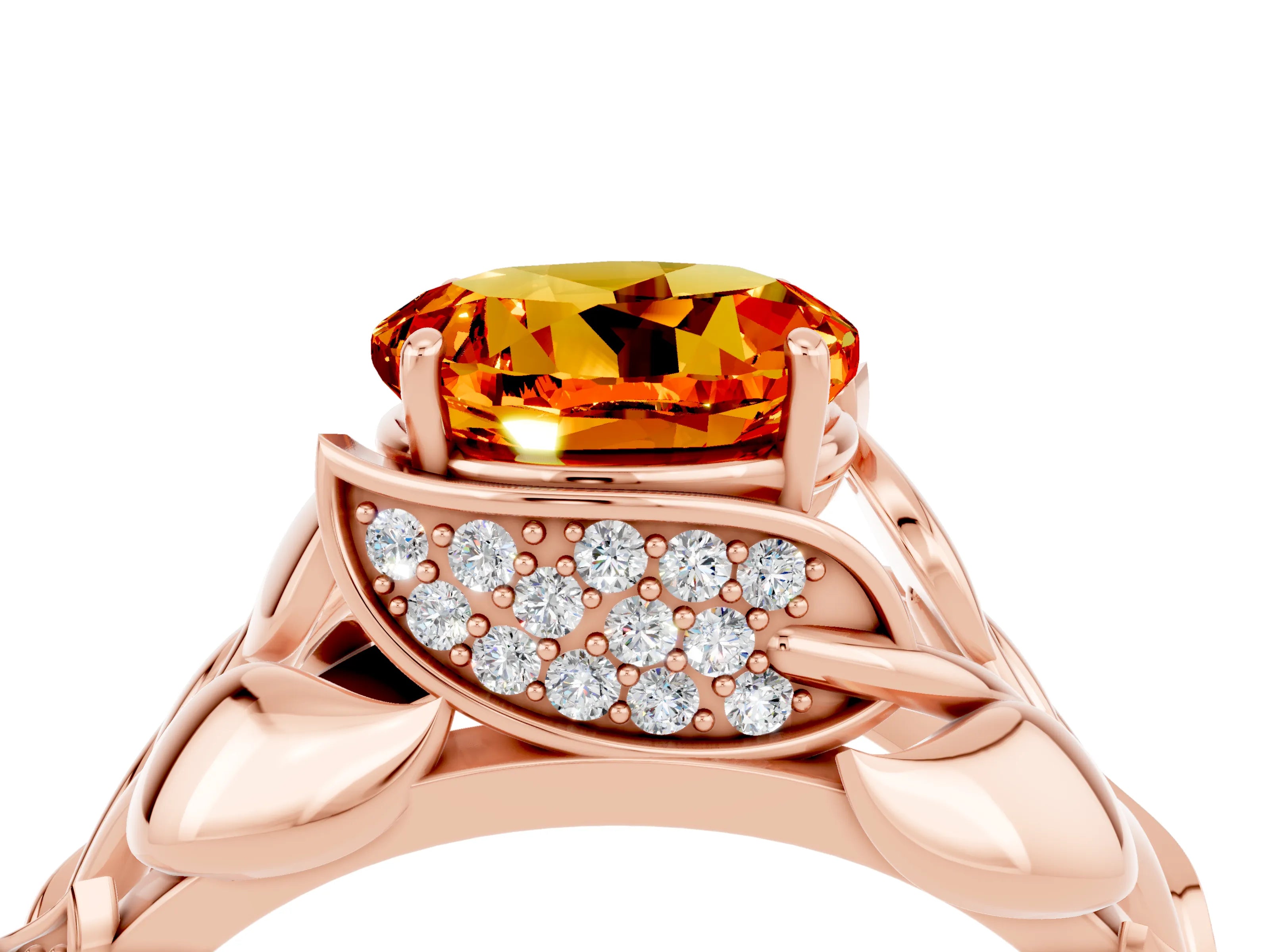 Rose gold Round Cut Solitaire Leaf-Inspired Engagement Ring with Prong Setting_4