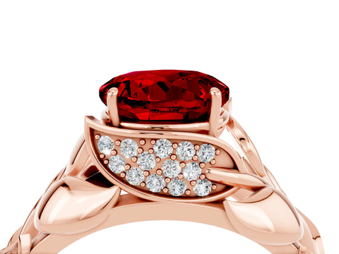 Rose gold Round Cut Solitaire Leaf-Inspired Engagement Ring with Prong Setting_4