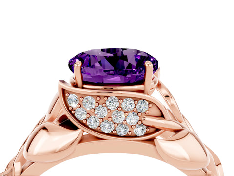 Rose gold Round Cut Solitaire Leaf-Inspired Engagement Ring with Prong Setting_4