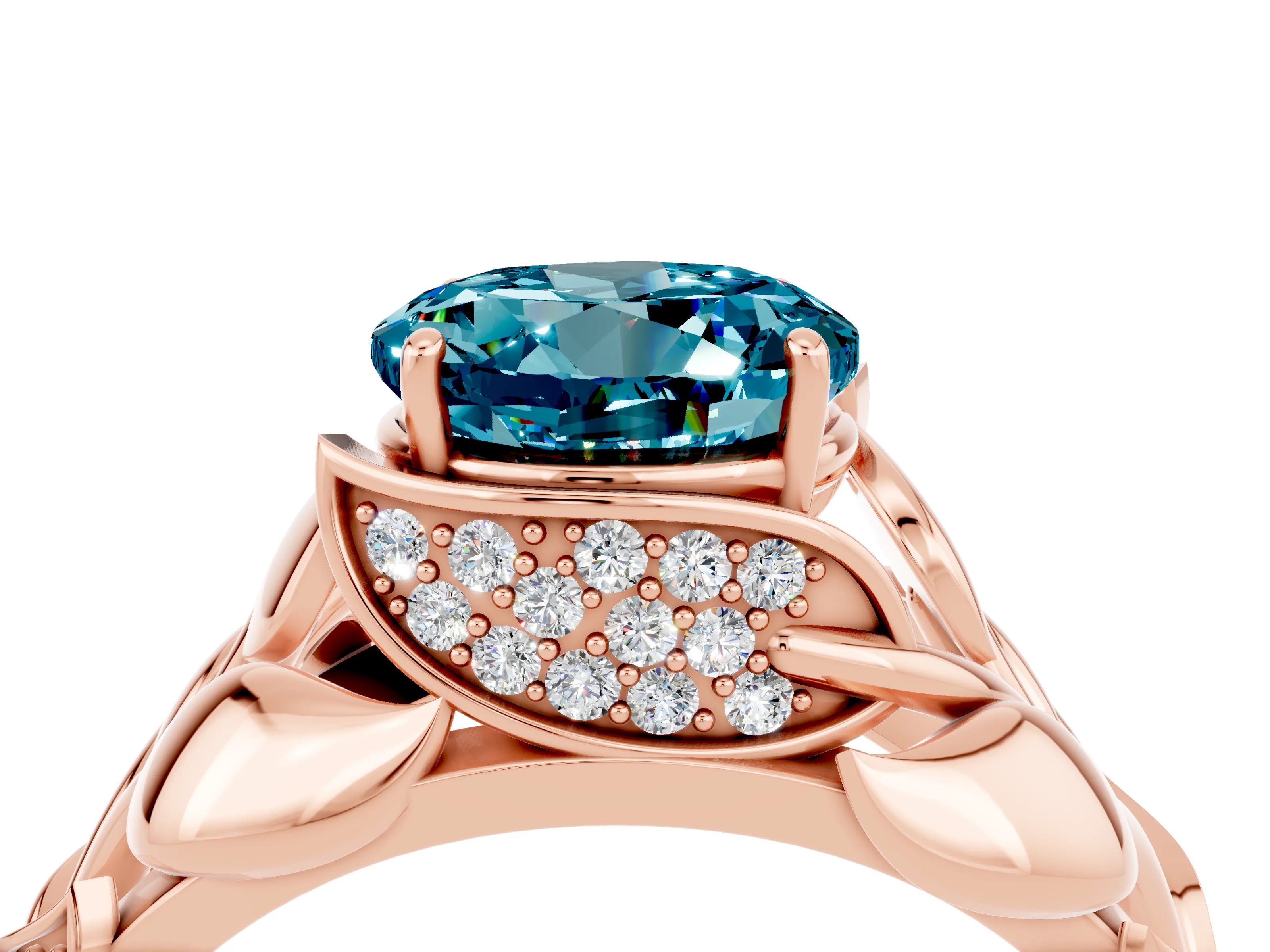 Rose gold Round Cut Solitaire Leaf-Inspired Engagement Ring with Prong Setting_4