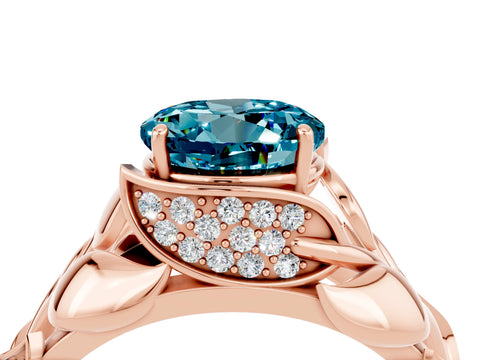 Rose gold Round Cut Solitaire Leaf-Inspired Engagement Ring with Prong Setting_4