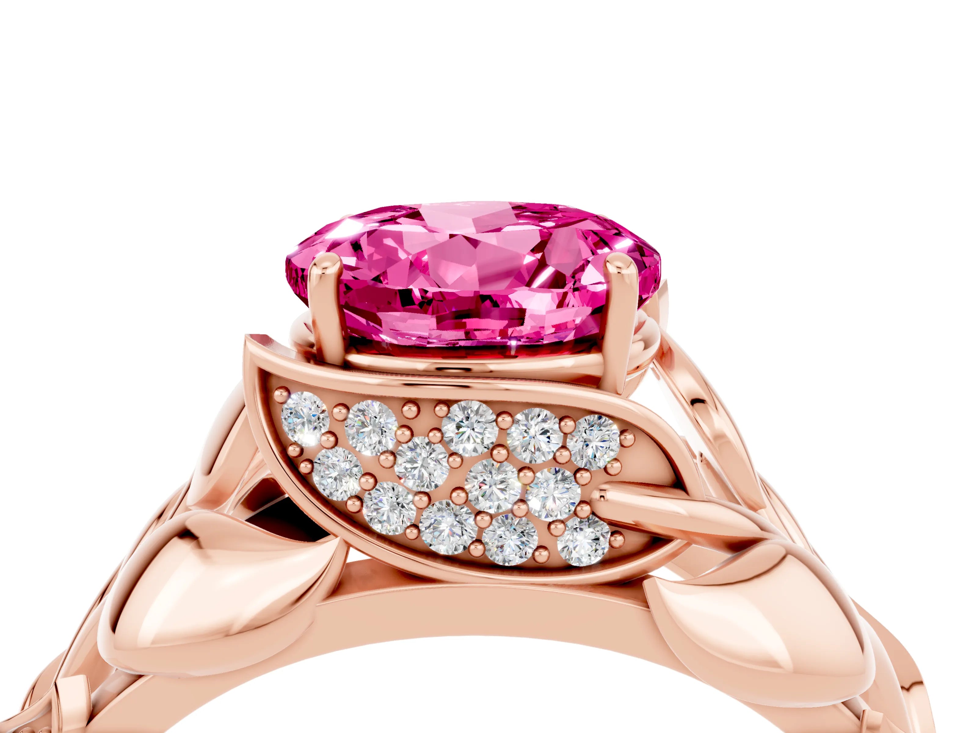 Rose gold Round Cut Solitaire Leaf-Inspired Engagement Ring with Prong Setting_4