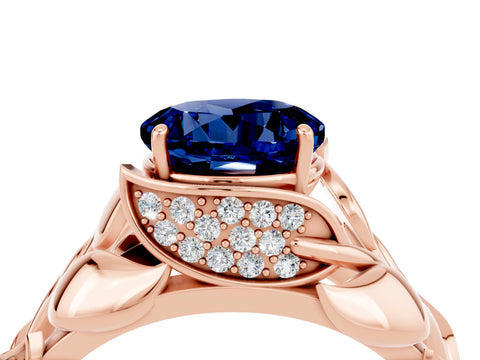 Rose gold Round Cut Solitaire Leaf-Inspired Engagement Ring with Prong Setting_4