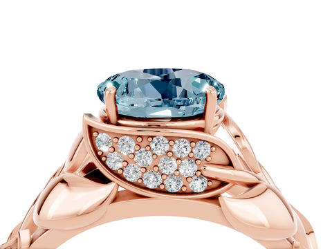 Rose gold Round Cut Solitaire Leaf-Inspired Engagement Ring with Prong Setting_4