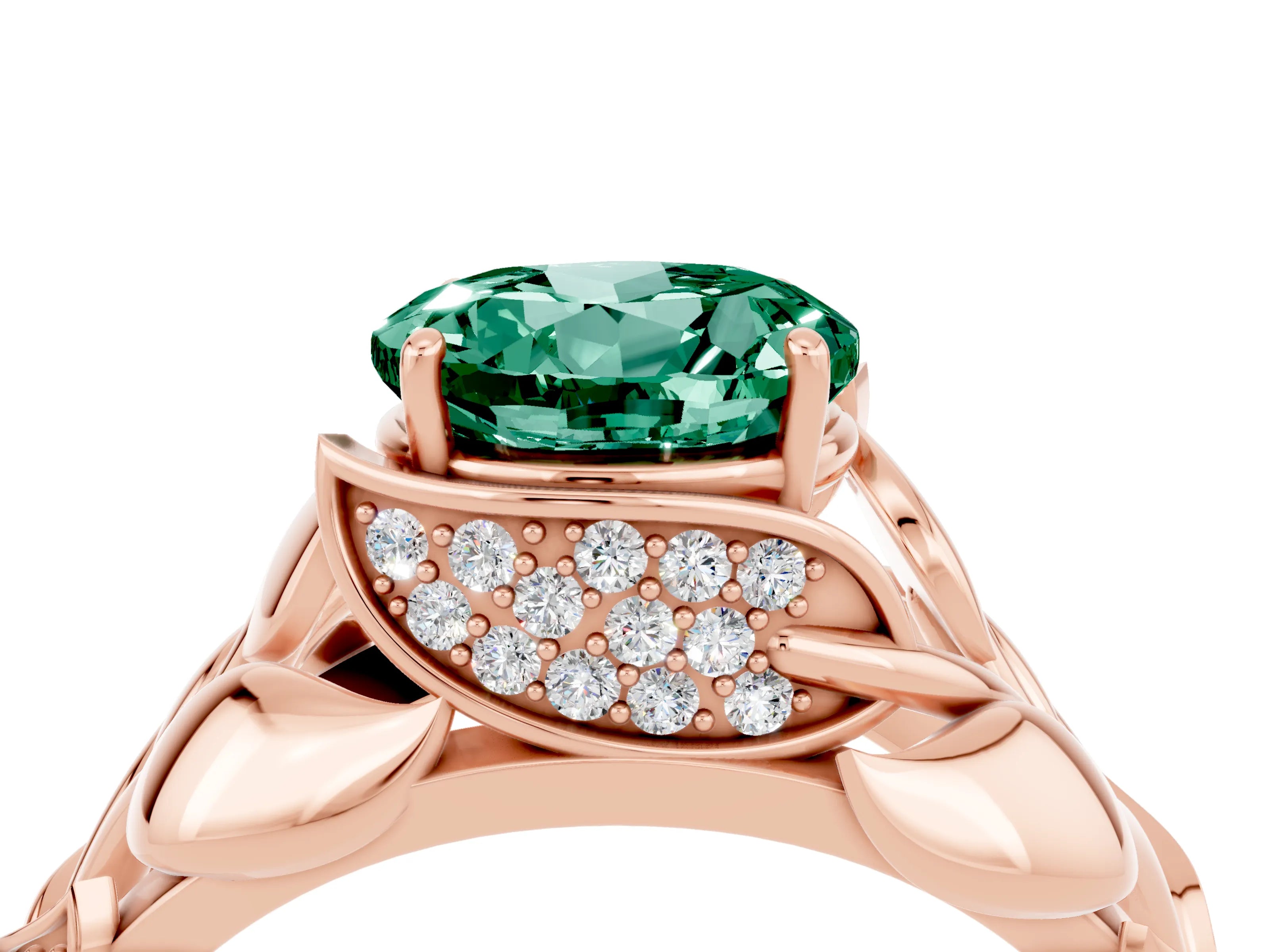 Rose gold Round Cut Solitaire Leaf-Inspired Engagement Ring with Prong Setting_4