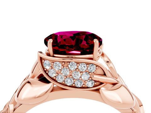 Rose gold Round Cut Solitaire Leaf-Inspired Engagement Ring with Prong Setting_4