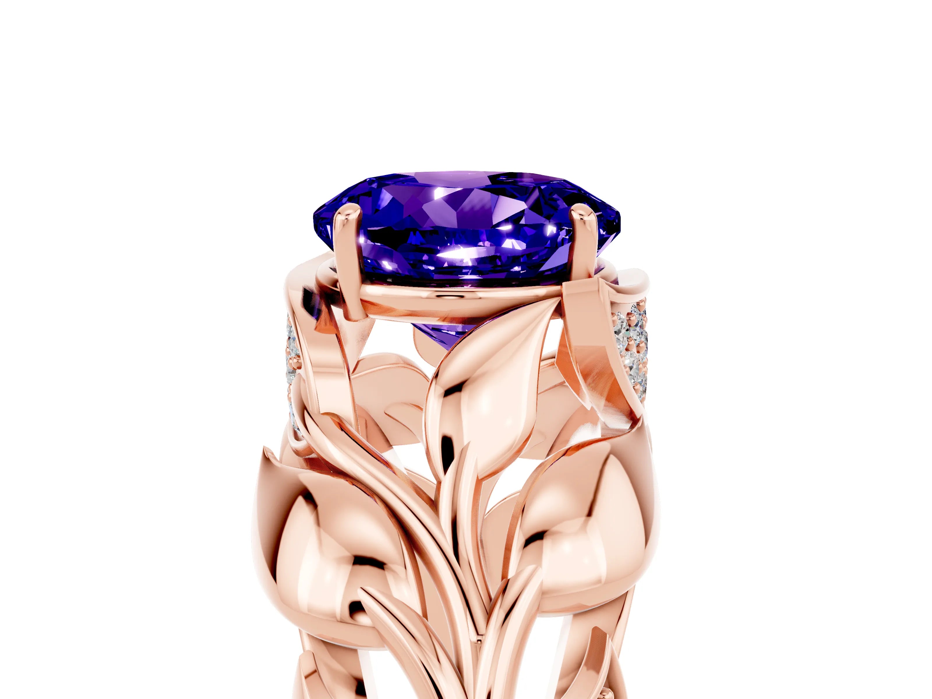 Rose gold Round Cut Solitaire Leaf-Inspired Engagement Ring with Prong Setting_5