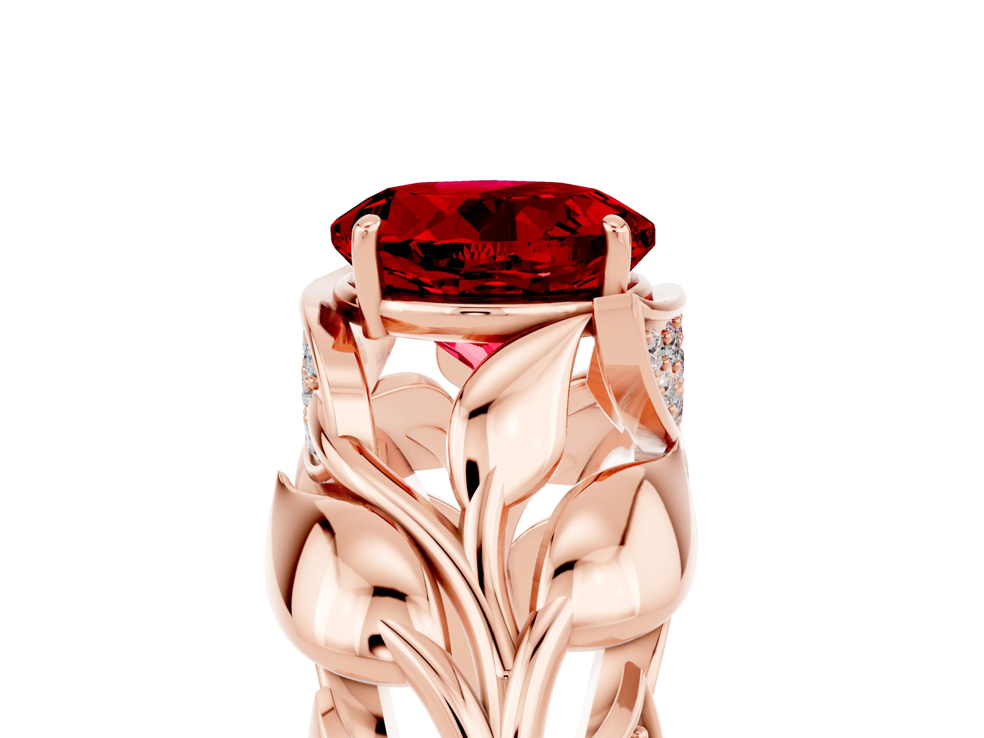 Rose gold Round Cut Solitaire Leaf-Inspired Engagement Ring with Prong Setting_5