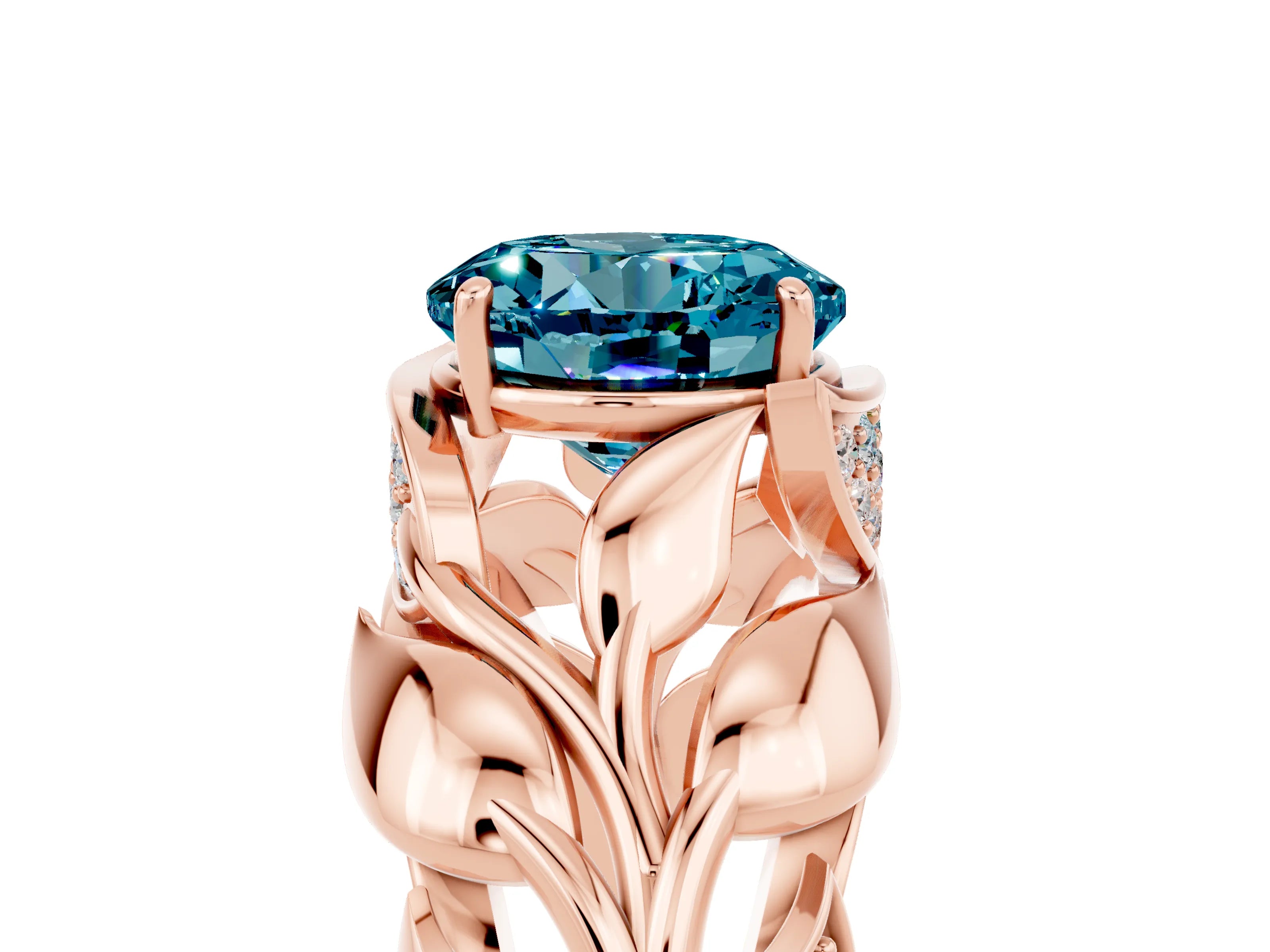 Rose gold Round Cut Solitaire Leaf-Inspired Engagement Ring with Prong Setting_5