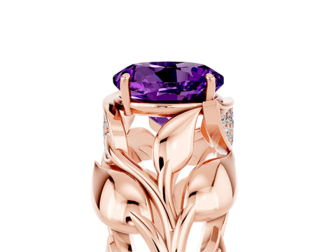 Rose gold Round Cut Solitaire Leaf-Inspired Engagement Ring with Prong Setting_5