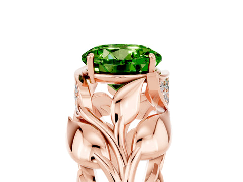 Rose gold Round Cut Solitaire Leaf-Inspired Engagement Ring with Prong Setting_5
