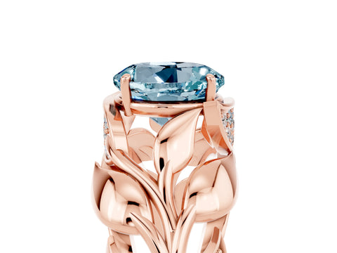 Rose gold Round Cut Solitaire Leaf-Inspired Engagement Ring with Prong Setting_5