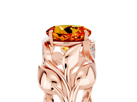 Rose gold Round Cut Solitaire Leaf-Inspired Engagement Ring with Prong Setting_5