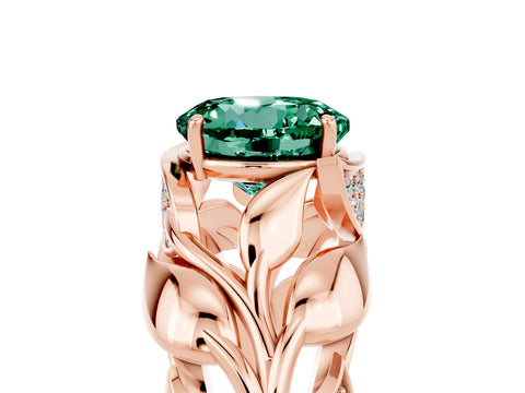 Rose gold Round Cut Solitaire Leaf-Inspired Engagement Ring with Prong Setting_5