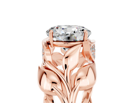 Rose gold Round Cut Solitaire Leaf-Inspired Engagement Ring with Prong Setting_5