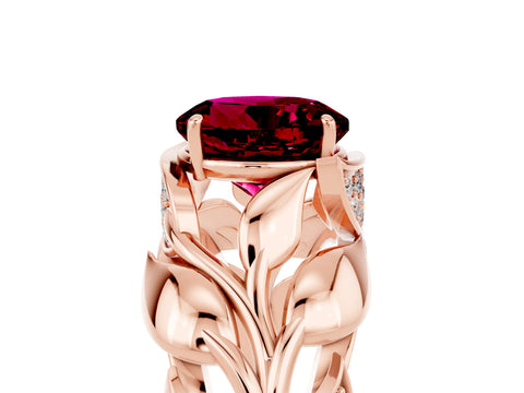Rose gold Round Cut Solitaire Leaf-Inspired Engagement Ring with Prong Setting_5