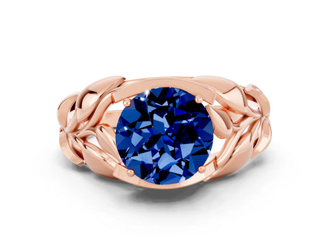 Rose gold Round Cut Solitaire Leaf-Inspired Engagement Ring with Prong Setting