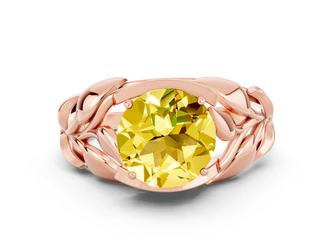 Rose gold Round Cut Solitaire Leaf-Inspired Engagement Ring with Prong Setting