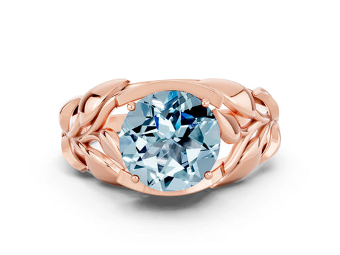 Rose gold Round Cut Solitaire Leaf-Inspired Engagement Ring with Prong Setting
