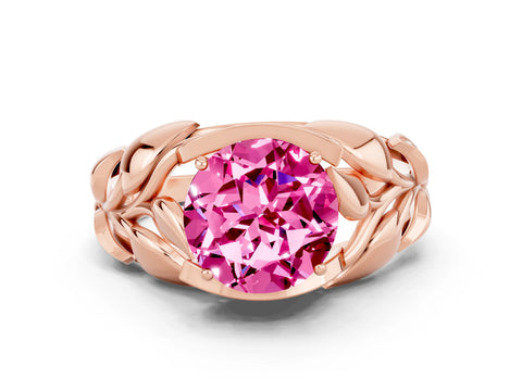 Rose gold Round Cut Solitaire Leaf-Inspired Engagement Ring with Prong Setting