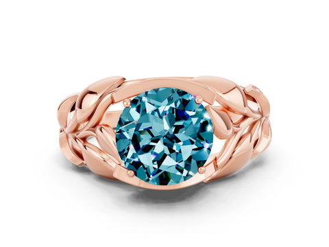 Rose gold Round Cut Solitaire Leaf-Inspired Engagement Ring with Prong Setting