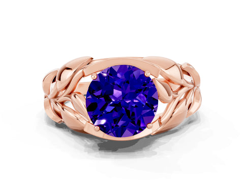 Rose gold Round Cut Solitaire Leaf-Inspired Engagement Ring with Prong Setting