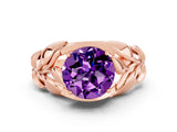 Rose gold Round Cut Solitaire Leaf-Inspired Engagement Ring with Prong Setting