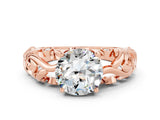Rose gold Round Cut Solitaire Moissanite Leaf-Inspired Vine Band Ring with Prong Setting