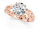 Rose gold Round Cut Solitaire Moissanite Leaf-Inspired Vine Band Ring with Prong Setting_1