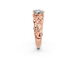 Rose gold Round Cut Solitaire Moissanite Leaf-Inspired Vine Band Ring with Prong Setting_2
