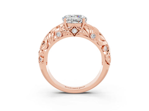 Rose gold Round Cut Solitaire Moissanite Leaf-Inspired Vine Band Ring with Prong Setting_3