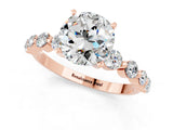 Rose gold Round Cut Solitaire Moissanite Ring with Pave Band and Four-Prong Setting_1