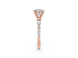 Rose gold Round Cut Solitaire Moissanite Ring with Pave Band and Four-Prong Setting_2
