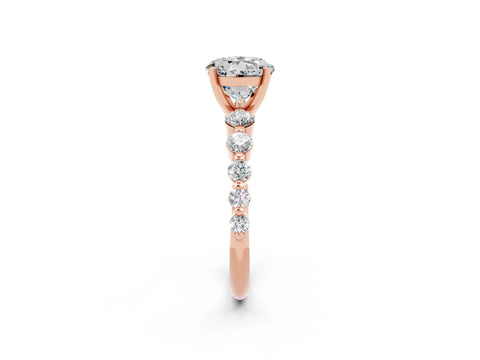 Rose gold Round Cut Solitaire Moissanite Ring with Pave Band and Four-Prong Setting_2