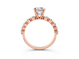 Rose gold Round Cut Solitaire Moissanite Ring with Pave Band and Four-Prong Setting_3