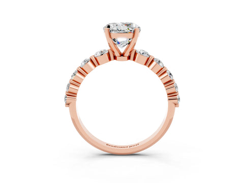 Rose gold Round Cut Solitaire Moissanite Ring with Pave Band and Four-Prong Setting_3