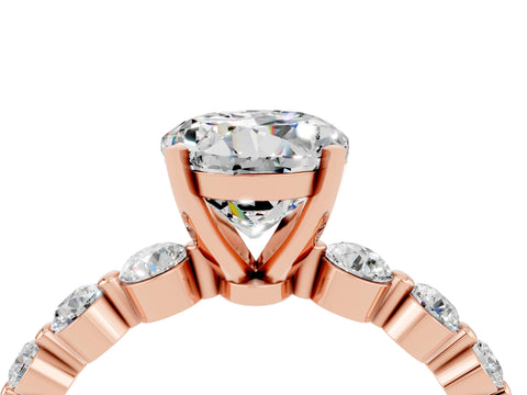 Rose gold Round Cut Solitaire Moissanite Ring with Pave Band and Four-Prong Setting_4