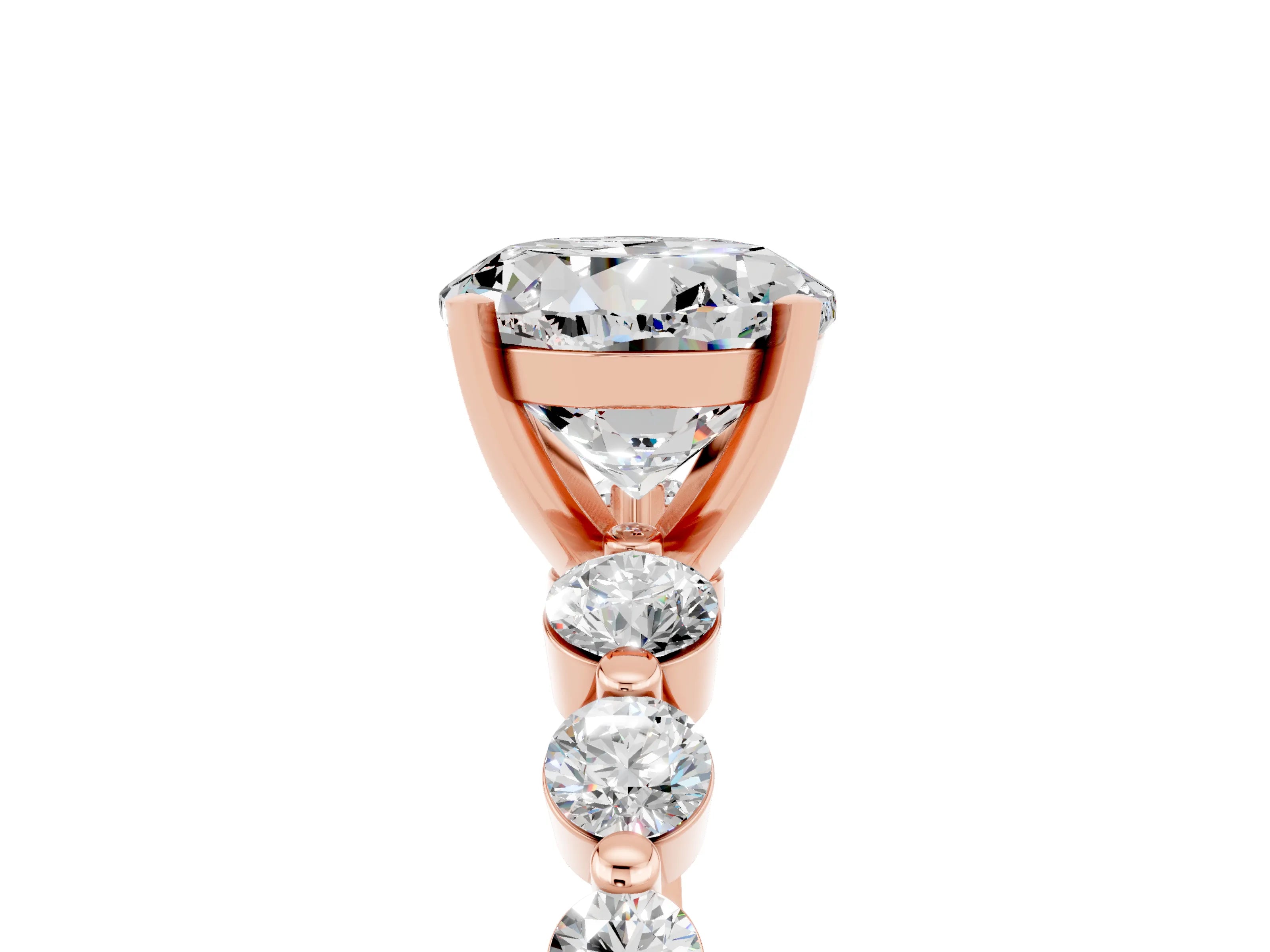 Rose gold Round Cut Solitaire Moissanite Ring with Pave Band and Four-Prong Setting_5